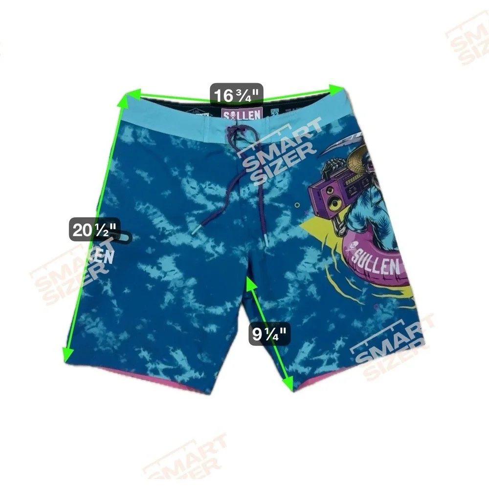 Sullen Art Collective Board Shorts Mens 32 Blue Tie Dye Grim Reaper Beach Surf
